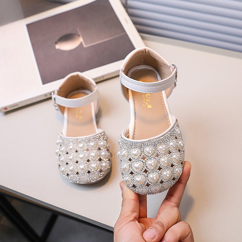 Yazlık Kız Çocuk Deri Ayakkabı Kız Çocuk İnci Prenses Ayakkabı