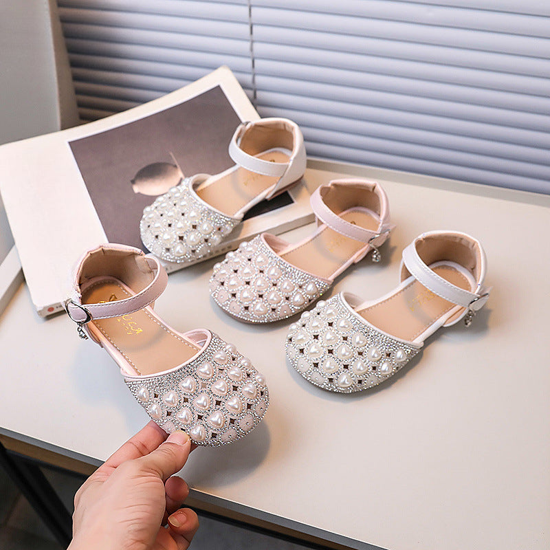 Yazlık Kız Çocuk Deri Ayakkabı Kız Çocuk İnci Prenses Ayakkabı