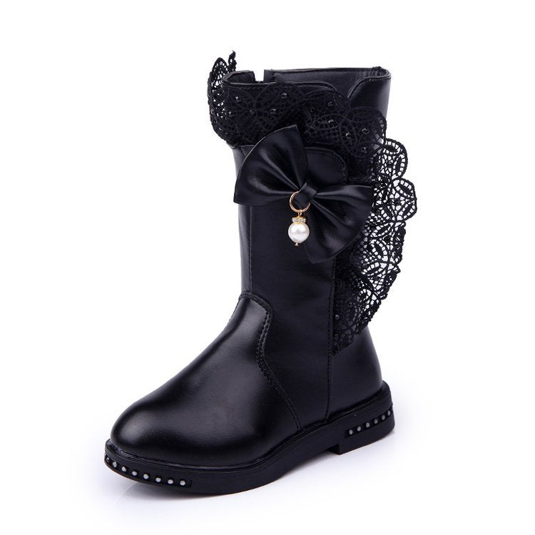 Zarif Kız Çocuk Fiyonklu Prenses Botları