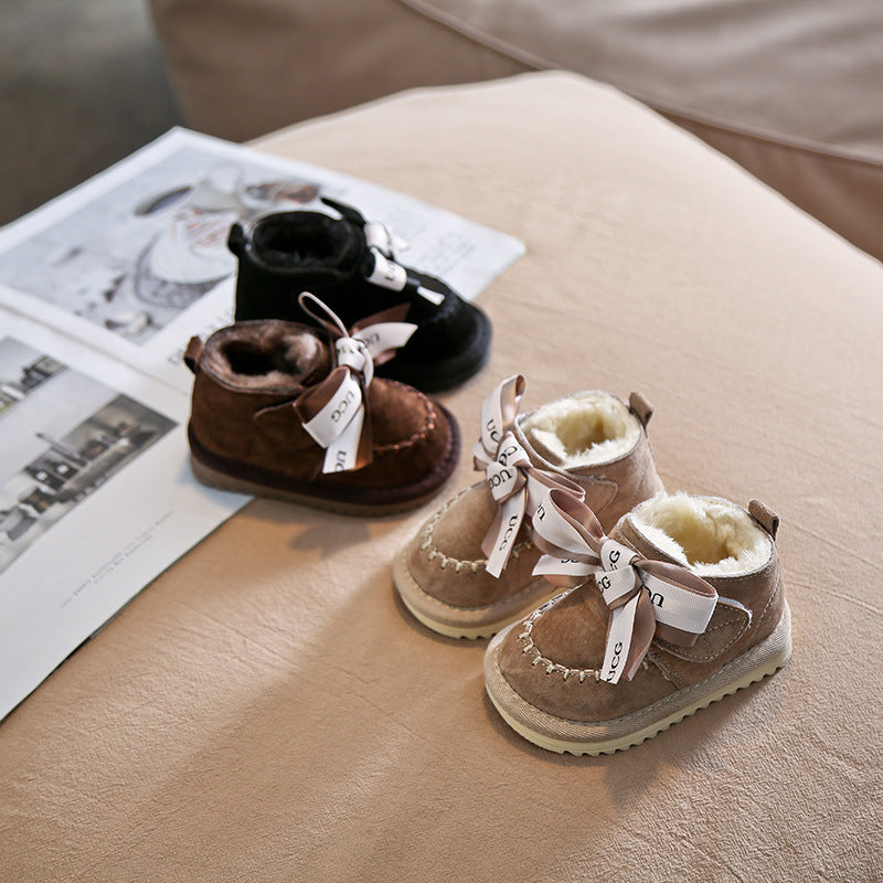 Kışlık Kız Bebek Peluş Sıcacık Fiyonklu Ayakkabı