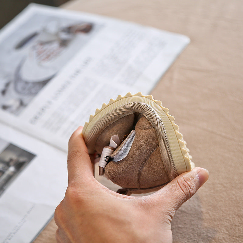 Kışlık Kız Bebek Peluş Sıcacık Fiyonklu Ayakkabı