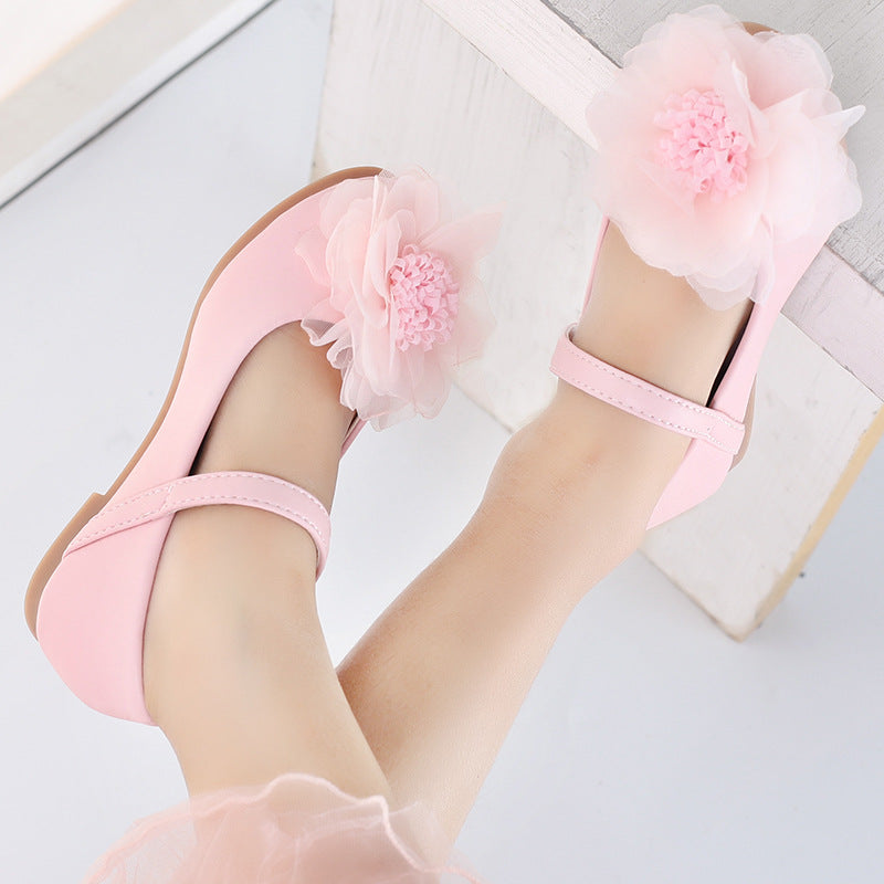 Kız Deri Ayakkabı Çocuk Prenses Düz Yumuşak Tabanlı Dans Ayakkabıları