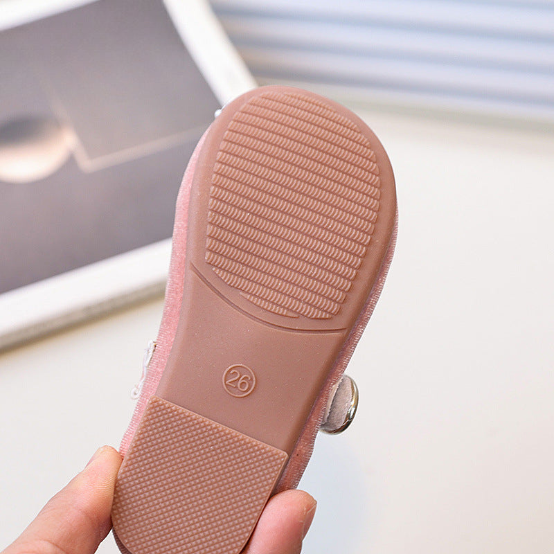 Kız Çocuk Çiçek İnci Prenses Ayakkabı Çocuk Kadife Deri Ayakkabı