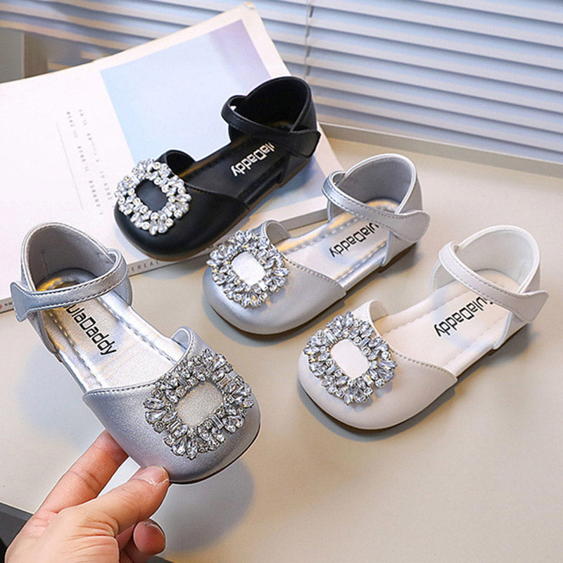 Kız Bebek Kare Burunlu Kristal Deri Ayakkabı