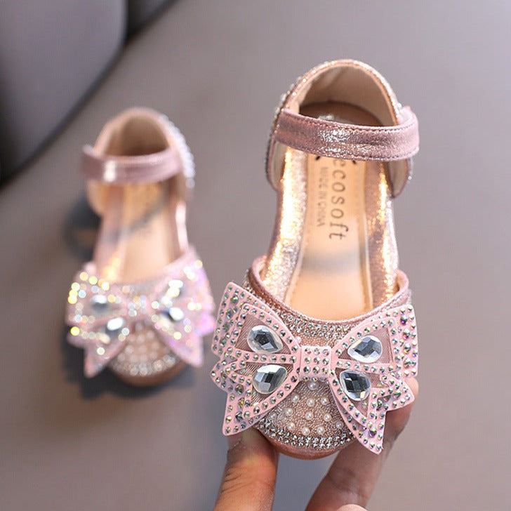 Sevimli Kızlar Yaz Sandaletleri Yürümeye Başlayan Payetler Fiyonk Prenses Sandaletleri