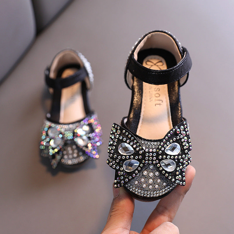 Sevimli Kızlar Yaz Sandaletleri Yürümeye Başlayan Payetler Fiyonk Prenses Sandaletleri