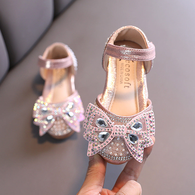 Sevimli Kızlar Yaz Sandaletleri Yürümeye Başlayan Payetler Fiyonk Prenses Sandaletleri