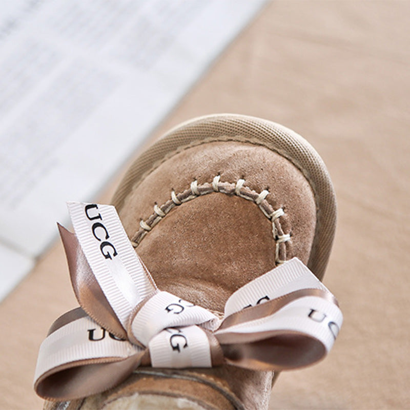 Kışlık Kız Bebek Peluş Sıcacık Fiyonklu Ayakkabı