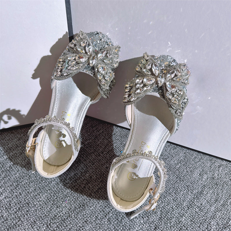 Kız Yaz Rhinestone Yay Prenses Ayakkabı Çiçek Kız Ayakkabı
