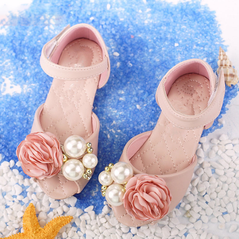 Yazlık Kız Çocuk İnci Çiçekli Plaj Terliği