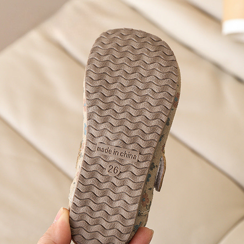 Kız Çocuk Çiçekli Prenses Ayakkabı Çocuk Yumuşak Taban Ayakkabı