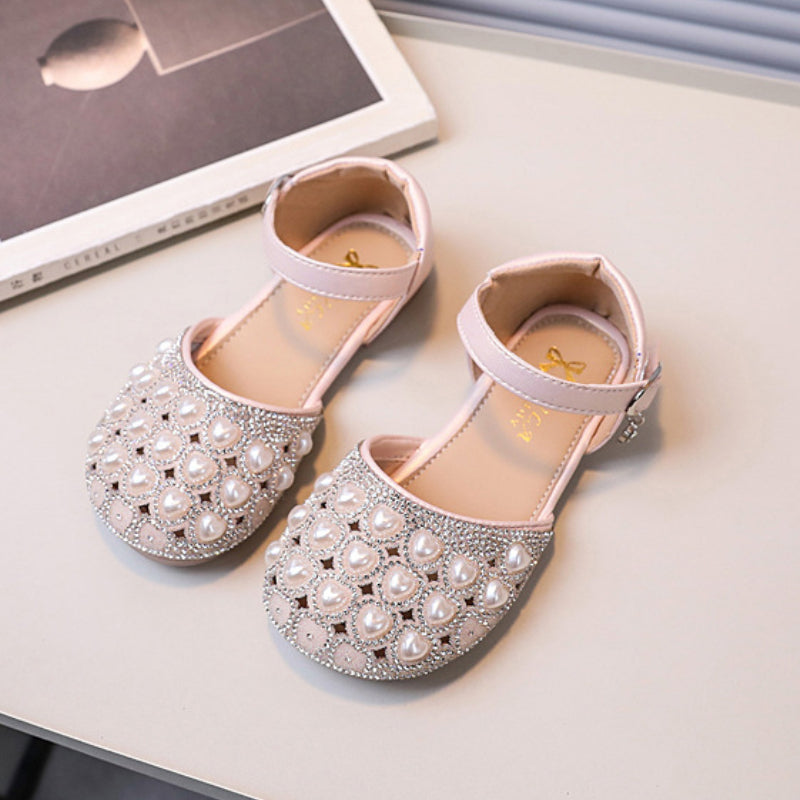 Yazlık Kız Çocuk Deri Ayakkabı Kız Çocuk İnci Prenses Ayakkabı