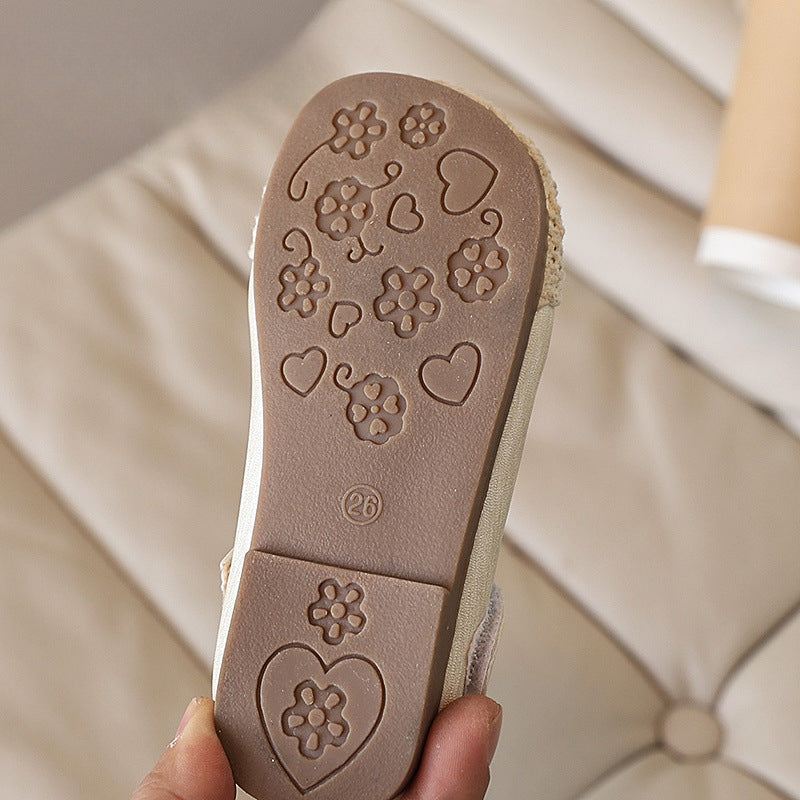 Kız Prenses Ayakkabı Çocuk Gümüş Yumuşak Taban Deri Ayakkabı