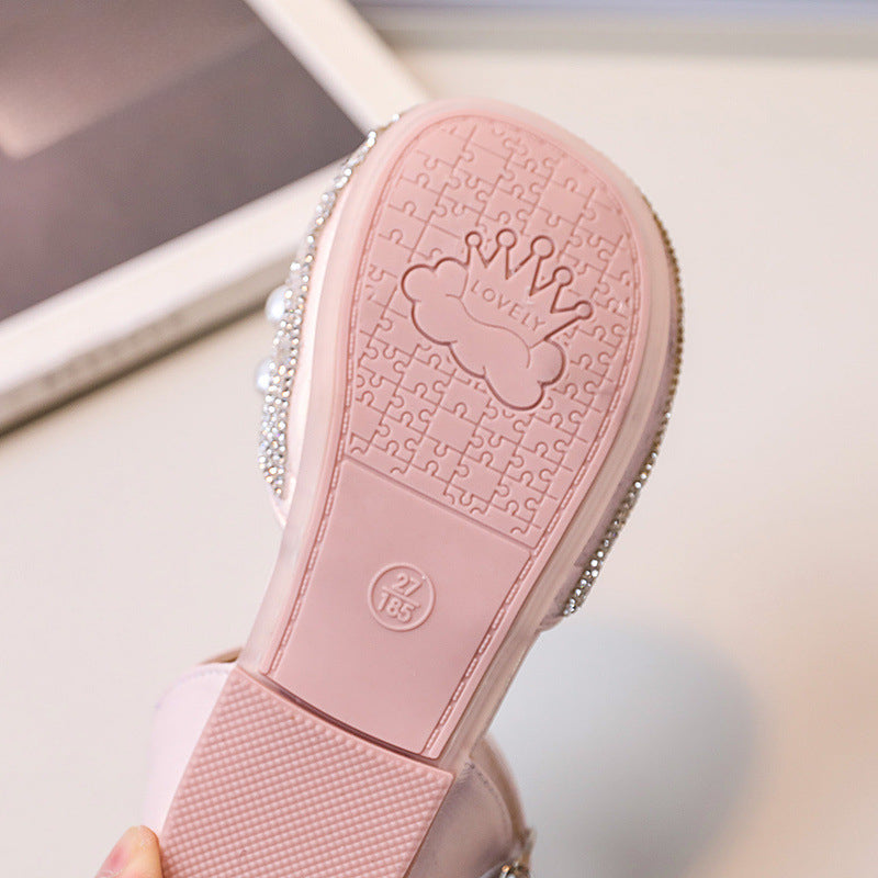 Yazlık Kız Çocuk Deri Ayakkabı Kız Çocuk İnci Prenses Ayakkabı