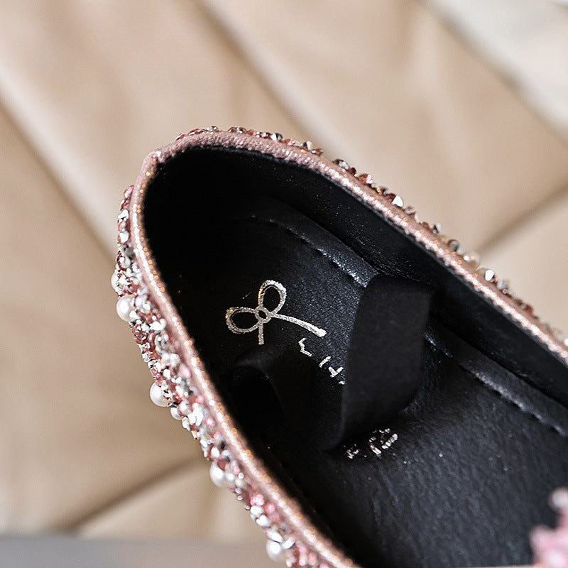 Kız Doğum Günü Prenses Ayakkabı Çocuk Çiçek Rhinestone Ayakkabı