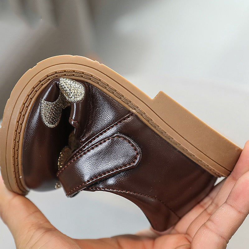 Çiçek Nakışlı Prenses Kız Çocuk Küçük Deri Ayakkabı