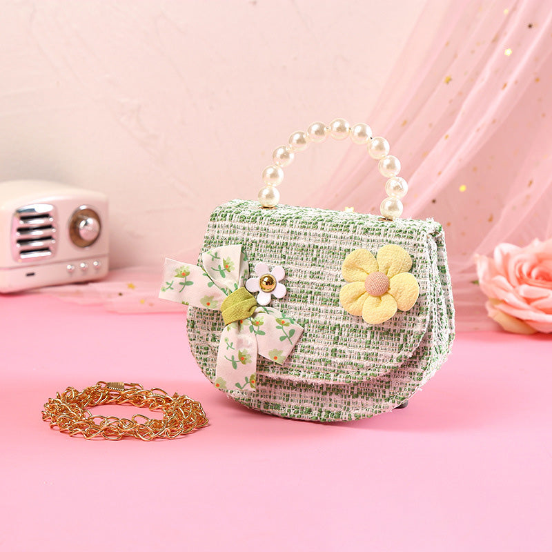 Sevimli Bebek Kız Crossbody İnci Fiyonk Moda El Çantası