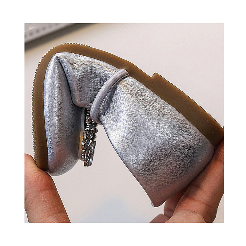 Çocuk Kare Burunlu Kristal Deri Ayakkabı