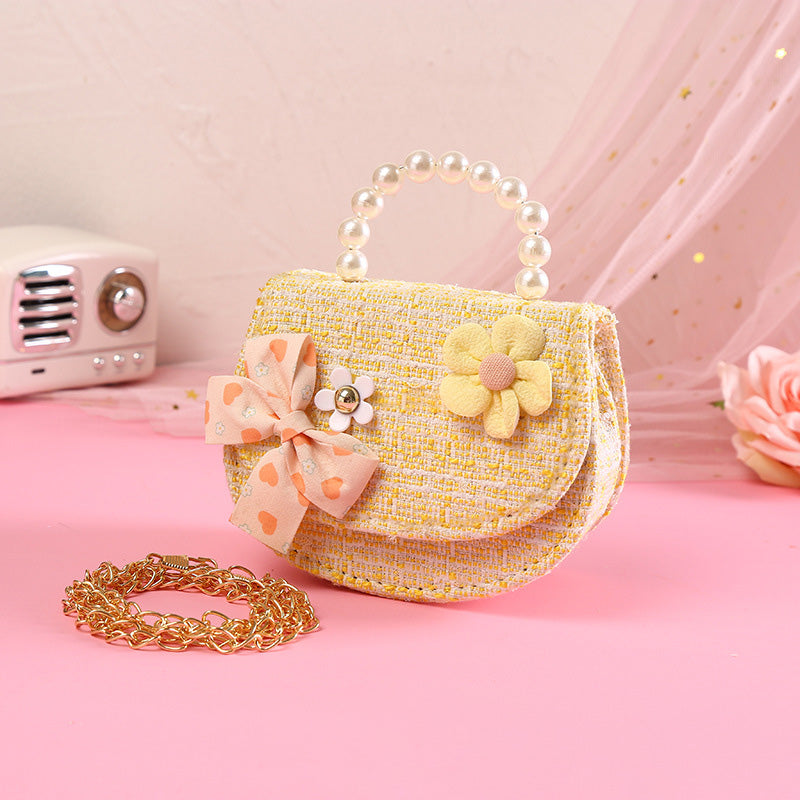 Sevimli Bebek Kız Crossbody İnci Fiyonk Moda El Çantası