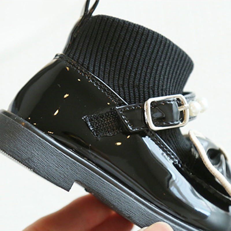 Kız Bebek Deri Ayakkabı İnci Çorap Bot Prenses Ayakkabı