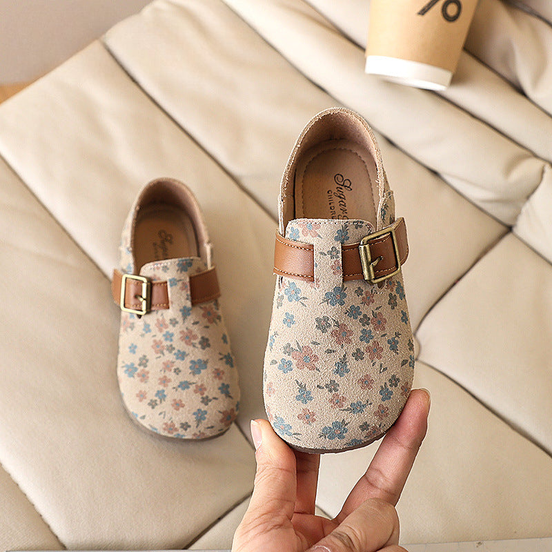 Kız Çocuk Çiçekli Prenses Ayakkabı Çocuk Yumuşak Taban Ayakkabı