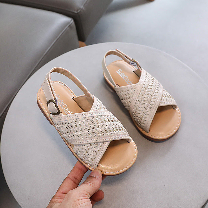 Kızlar Çapraz Örgülü Prenses Ayakkabı Yaz Çocuk Yumuşak Taban Günlük Ayakkabı