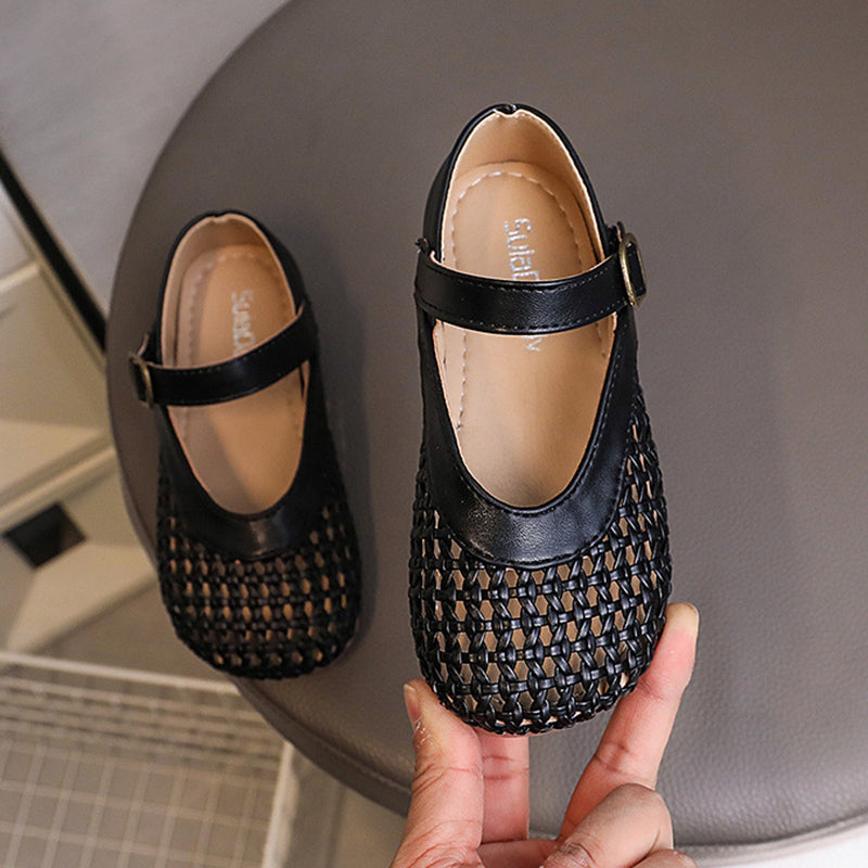 Kız Çocuk Örgülü Deri Ayakkabı Yazlık İçi Boş Sandalet