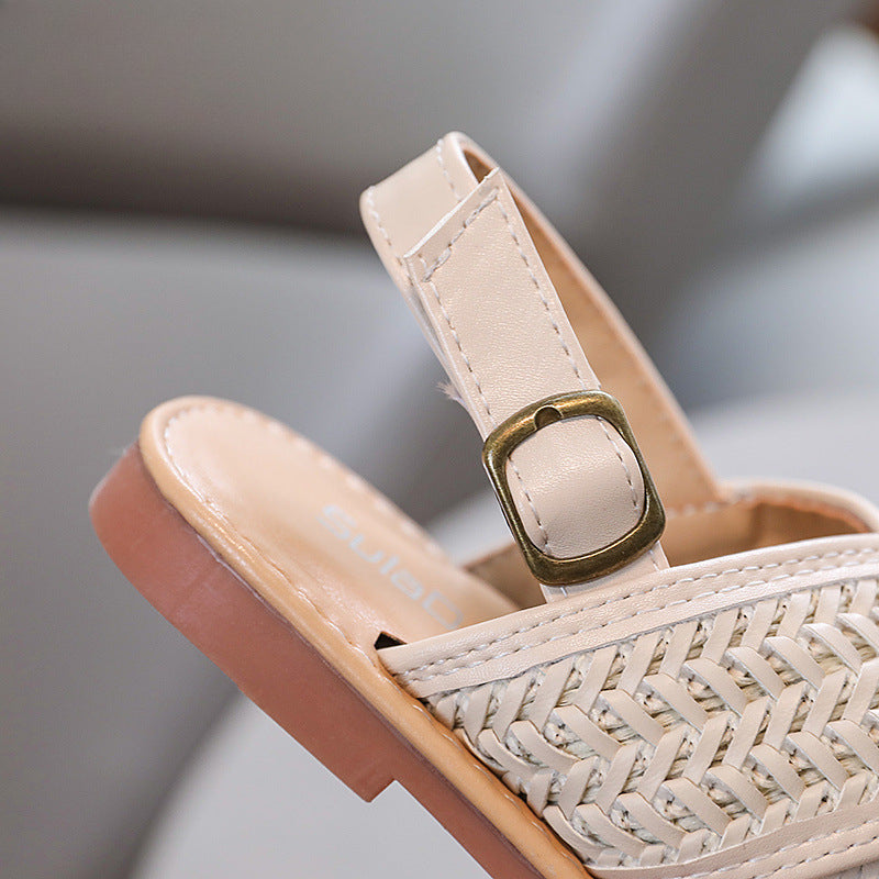 Kızlar Çapraz Örgülü Prenses Ayakkabı Yaz Çocuk Yumuşak Taban Günlük Ayakkabı