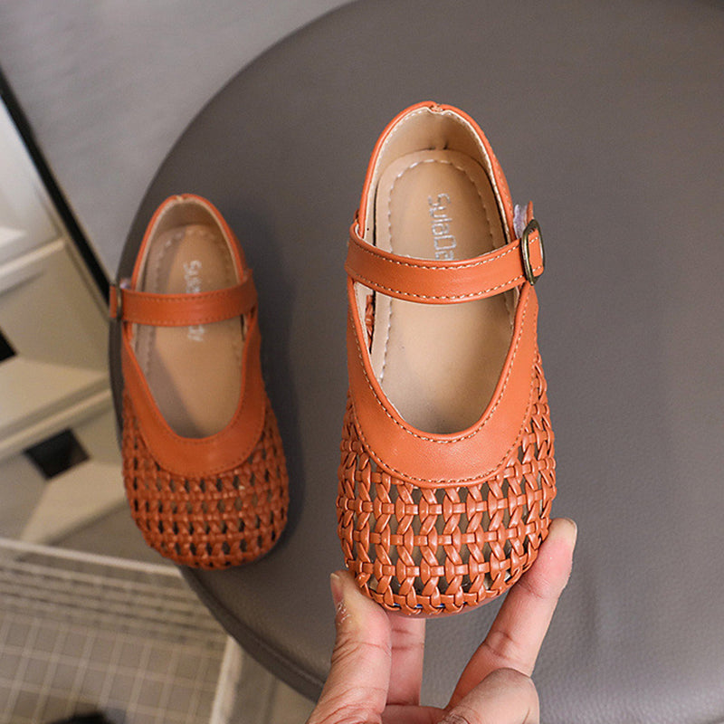 Kız Çocuk Örgülü Deri Ayakkabı Yazlık İçi Boş Sandalet