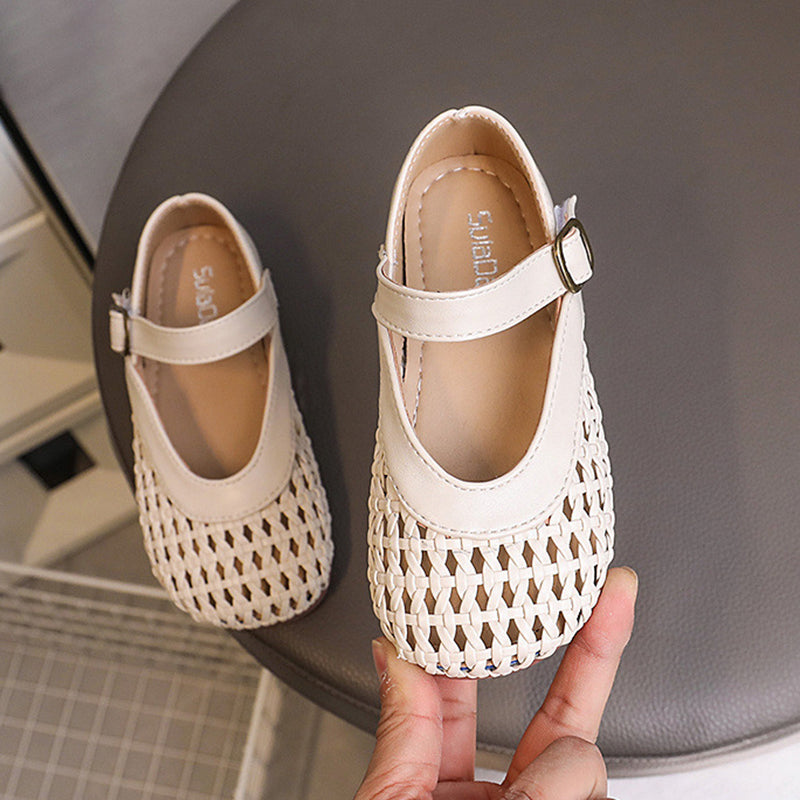 Kız Çocuk Örgülü Deri Ayakkabı Yazlık İçi Boş Sandalet