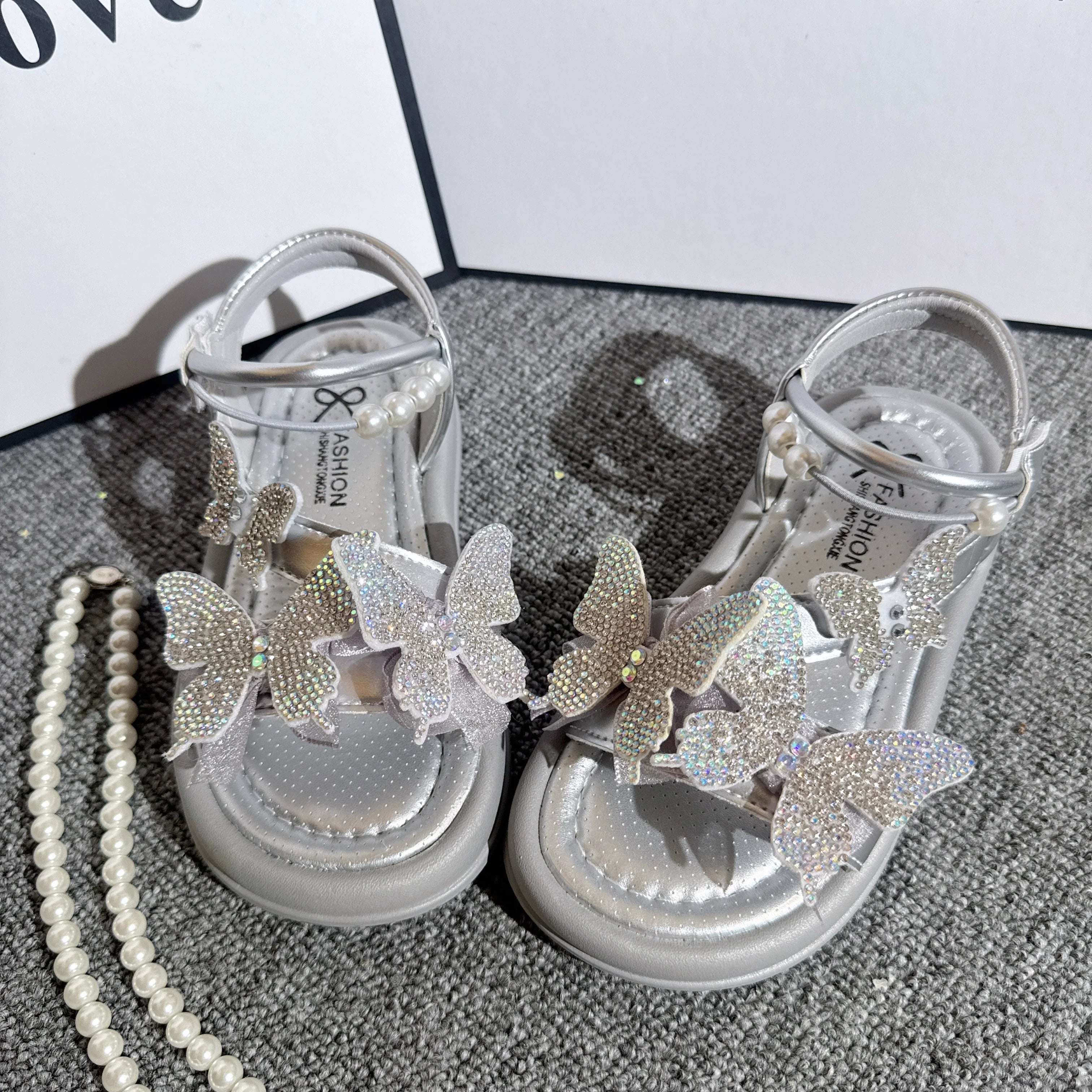 Kızlar Kelebek Payetler Sandalet Yaz İnci Fiyonk Prenses Ayakkabıları