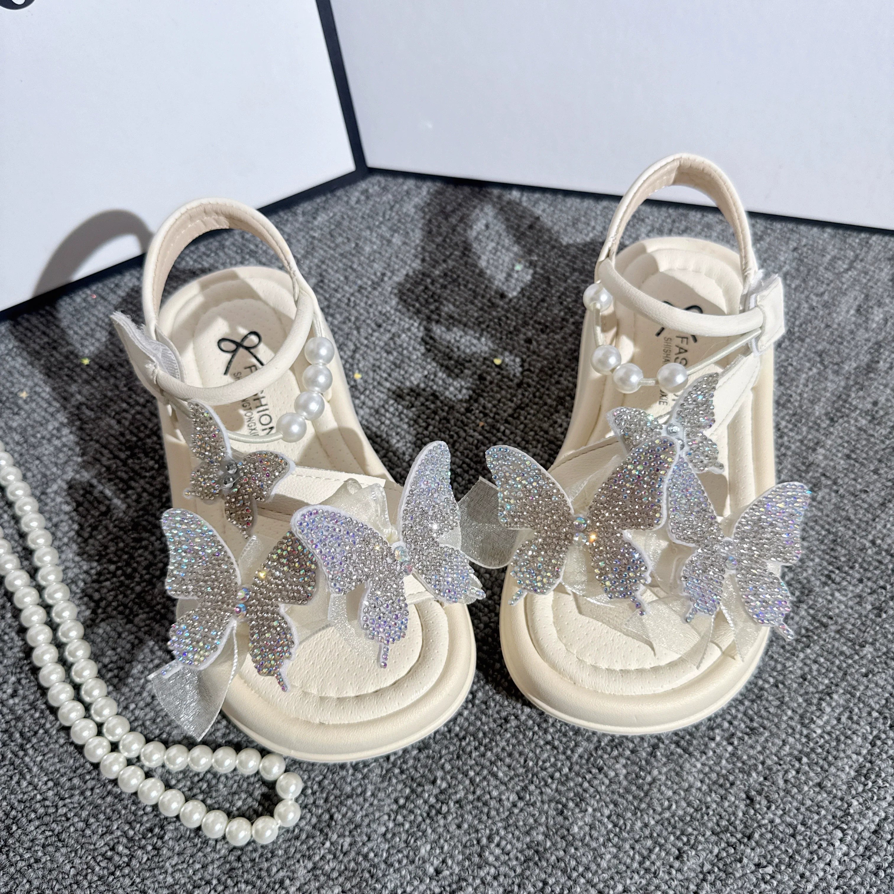 Kızlar Kelebek Payetler Sandalet Yaz İnci Fiyonk Prenses Ayakkabıları