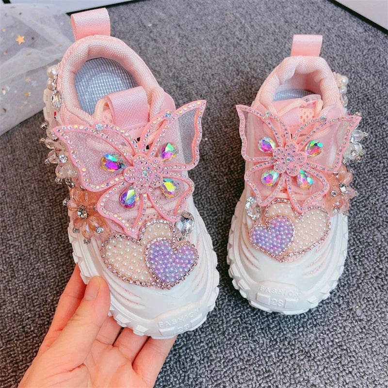Lüks Kız Fiyonk Boncuklu Spor Ayakkabı Günlük Çocuk Prenses Ayakkabıları