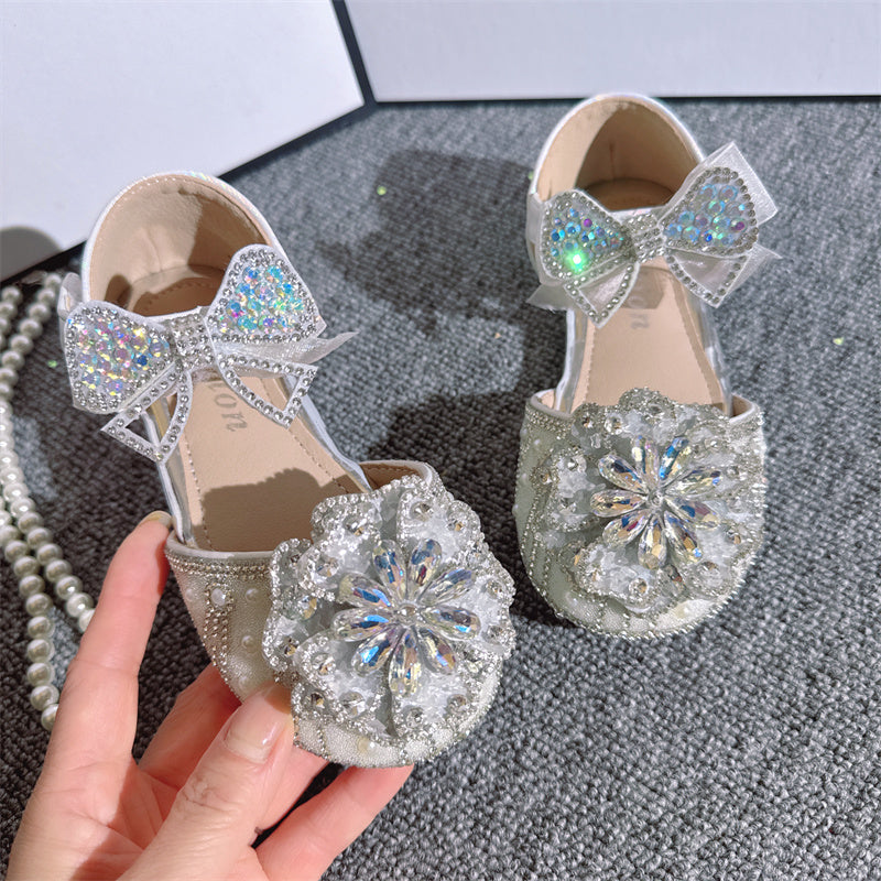 Kız Çocuk Kristal Ayakkabı Parlak İnci Rhinestone Prenses Ayakkabıları