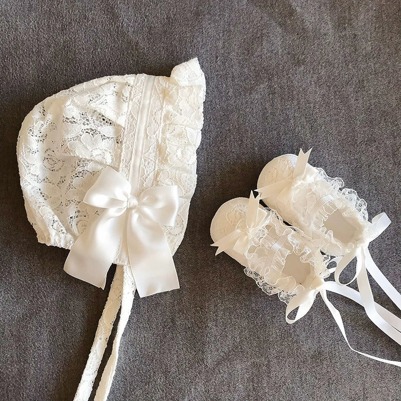 Kız Bebek Prenses Şapka Bebek Dantel Ayakkabı ve Şapka Seti