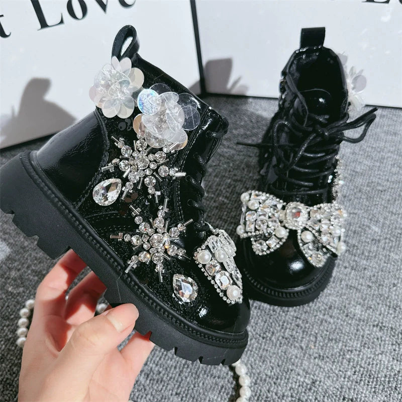 Kız Çocuk Botları Çocuk Prenses Ayakkabıları Bebek Parlak Botları