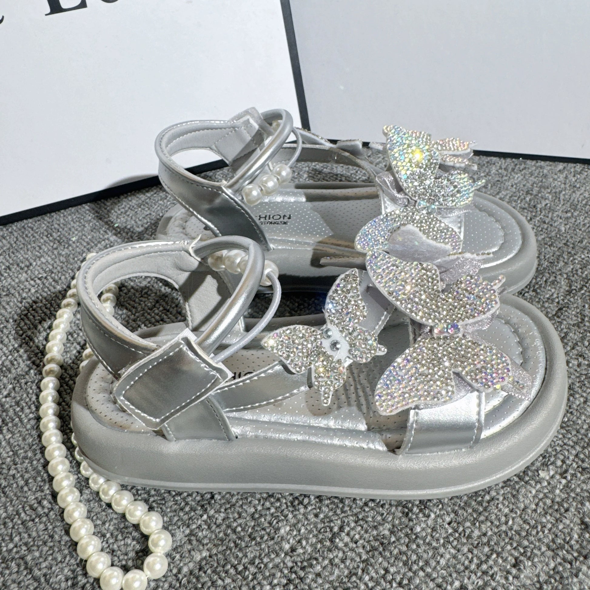 Kızlar Kelebek Payetler Sandalet Yaz İnci Fiyonk Prenses Ayakkabıları