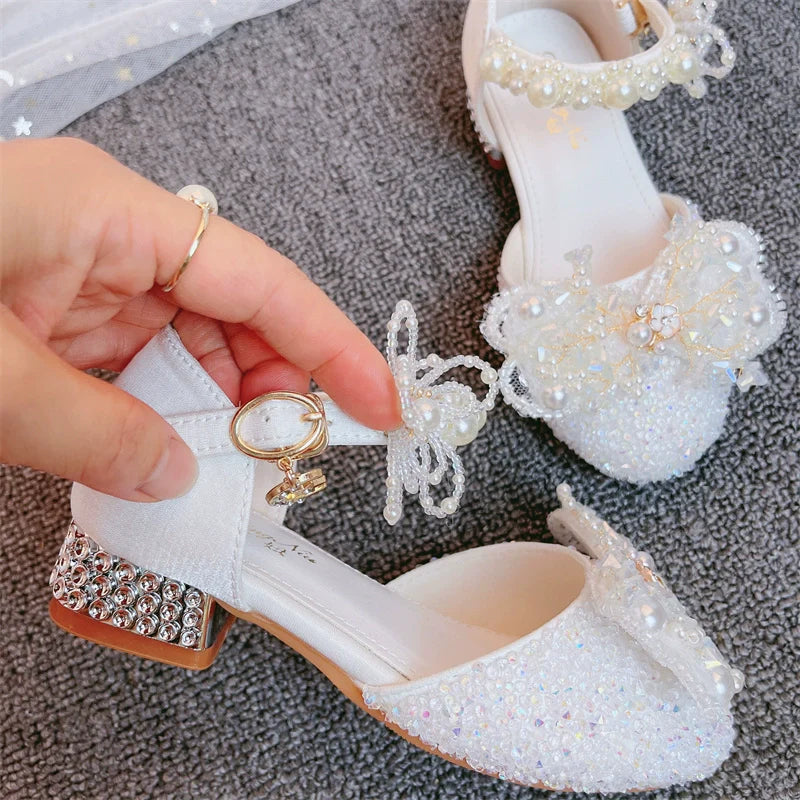 Kız Çocuk Kristal Beyaz Yüksek Topuklu Prenses Ayakkabıları