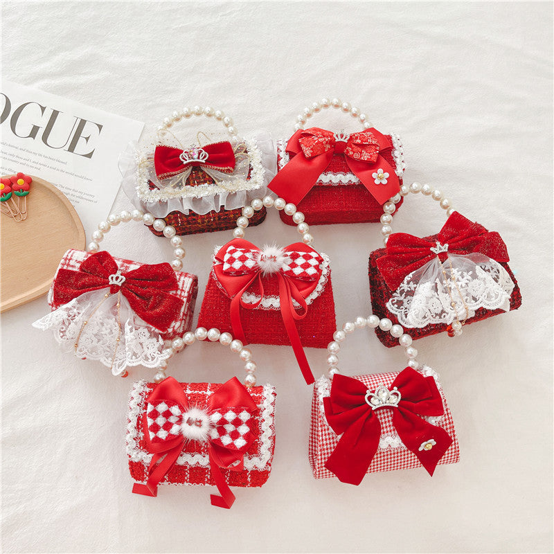 Sevimli Noel Kız İnci Çanta Kız Zincir Sikke Çanta