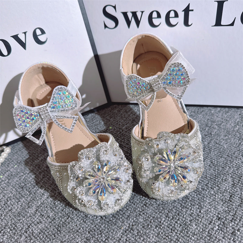 Kız Çocuk Kristal Ayakkabı Parlak İnci Rhinestone Prenses Ayakkabıları