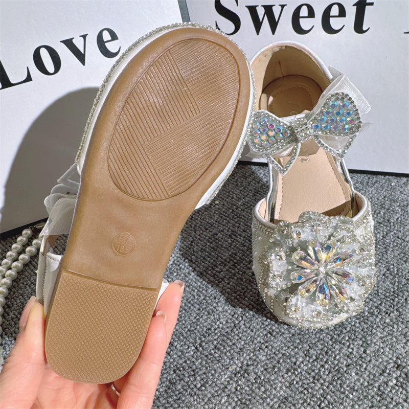 Kız Çocuk Kristal Ayakkabı Parlak İnci Rhinestone Prenses Ayakkabıları