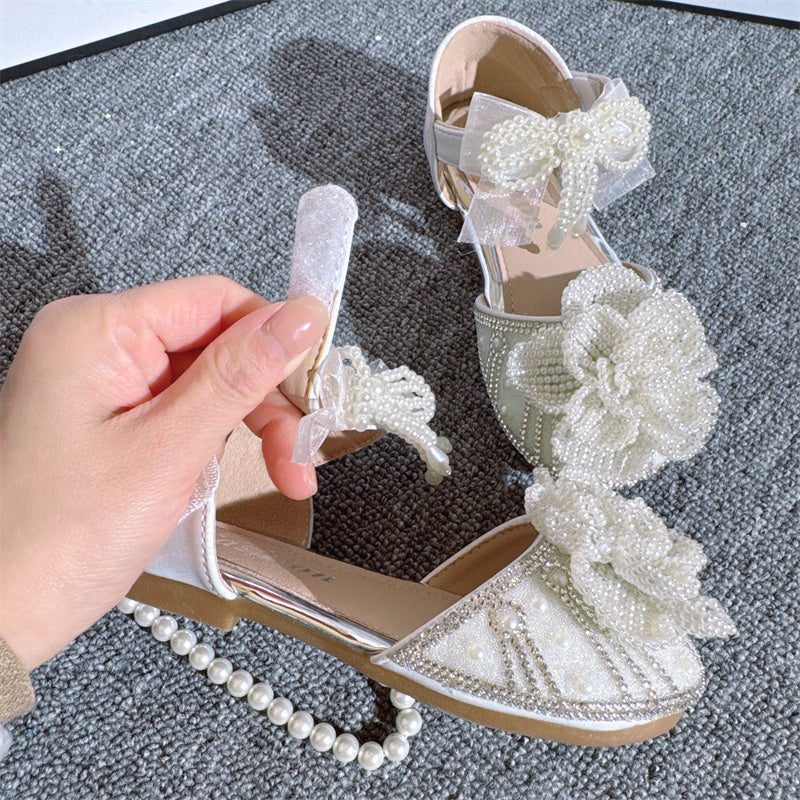 Sevimli 3D İnci Çiçek Kristal Kız Prenses Ayakkabıları