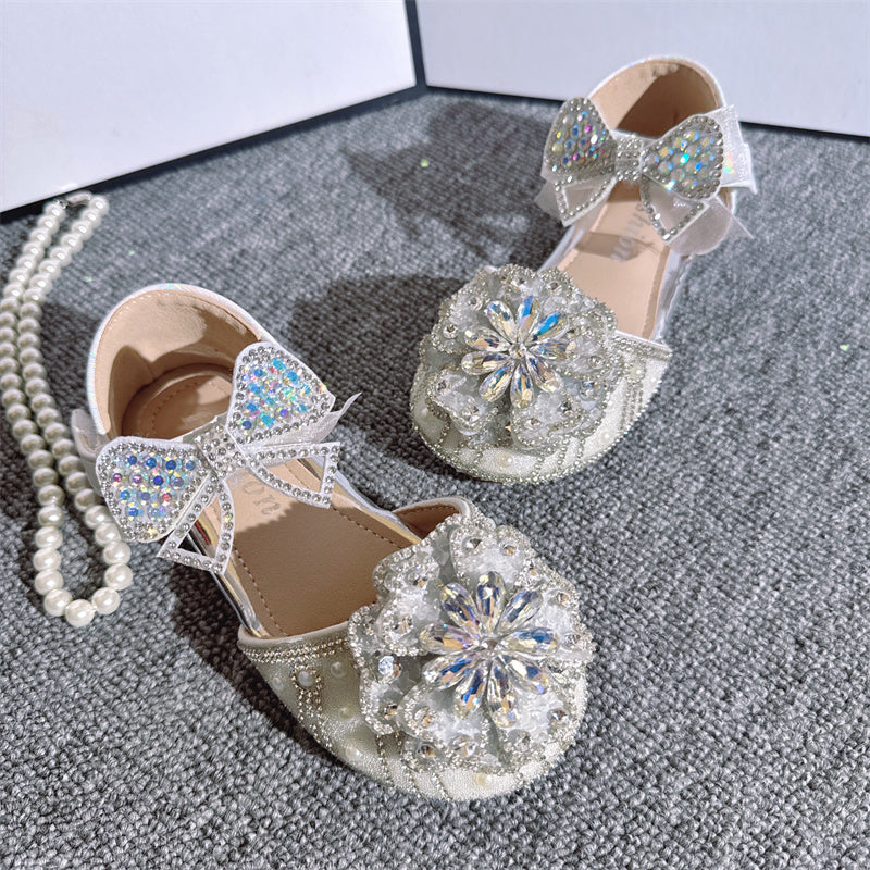 Kız Çocuk Kristal Ayakkabı Parlak İnci Rhinestone Prenses Ayakkabıları
