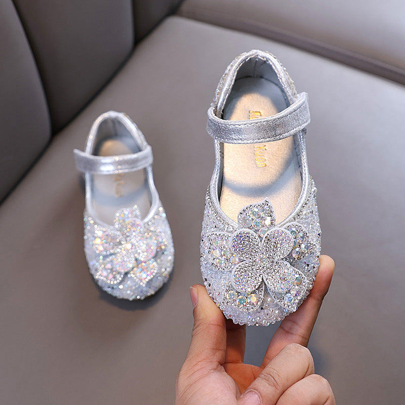 Kız Çocuk Çiçek Prenses Pırlanta Deri Ayakkabı