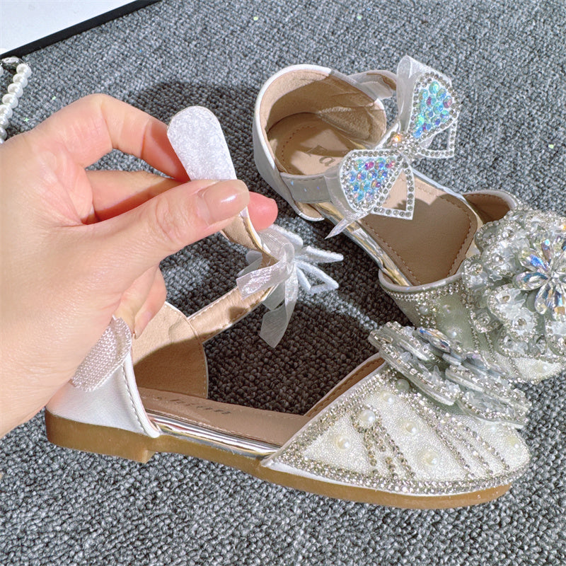 Kız Çocuk Kristal Ayakkabı Parlak İnci Rhinestone Prenses Ayakkabıları