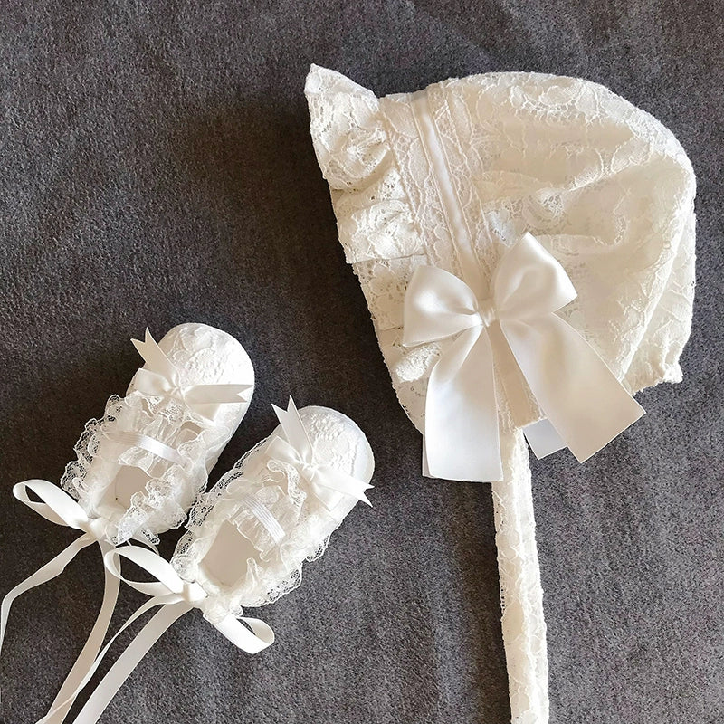 Kız Bebek Prenses Şapka Bebek Dantel Ayakkabı ve Şapka Seti