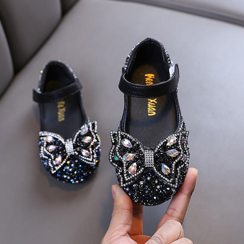 Sevimli Kızlar Prenses Elmas Deri Ayakkabı Dans Ayakkabıları