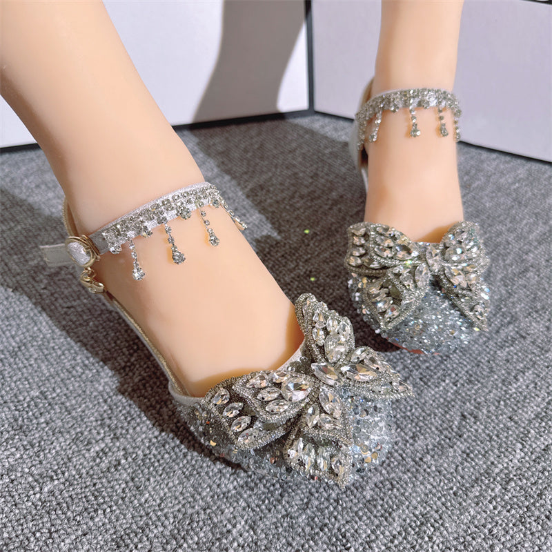 Kız Yaz Rhinestone Yay Prenses Ayakkabı Çiçek Kız Ayakkabı
