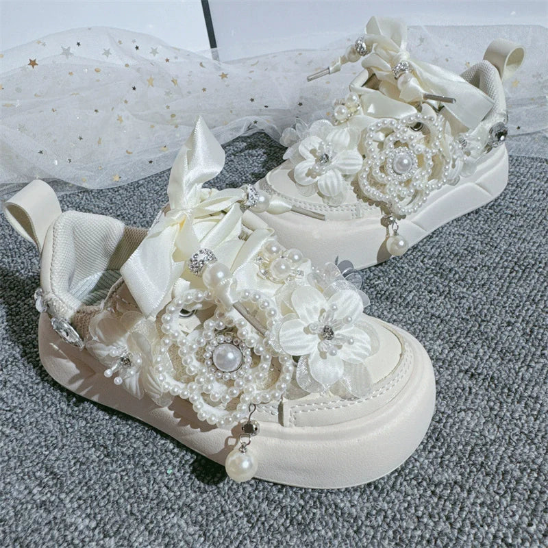 Lüks Kız Boncuk Çiçek Spor Ayakkabı Günlük Çocuk Prenses Ayakkabıları