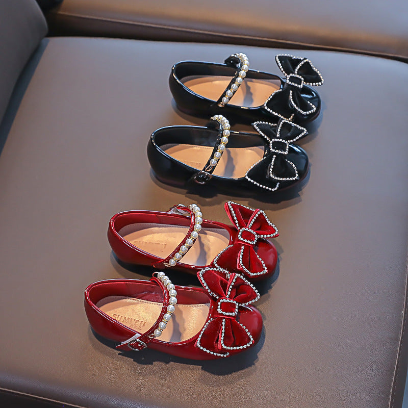 Zarif Fiyonklu İnci Yumuşak Tabanlı Prenses Ayakkabıları